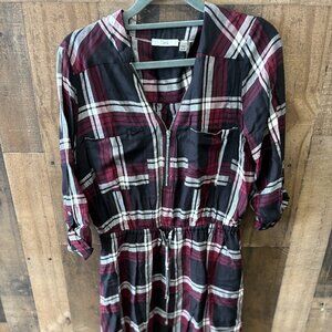 Women's Plaid Dress with Zip Up and Tie waist - Size M